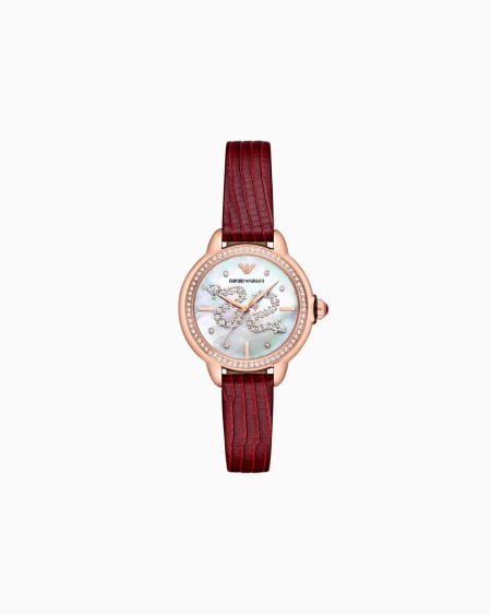 Armani Reloj de piel roja con tres agujas