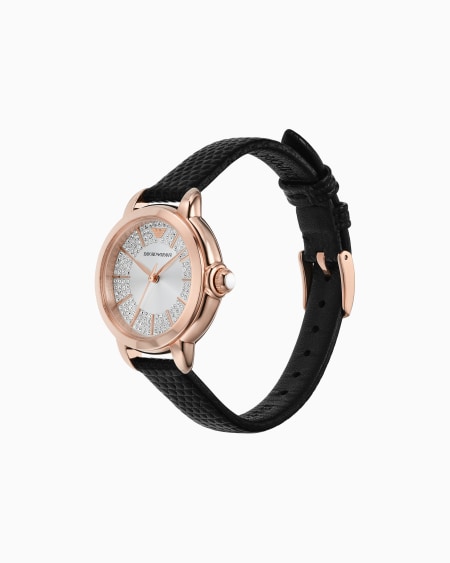 Armani Reloj De Tres Manecillas De Piel Negra