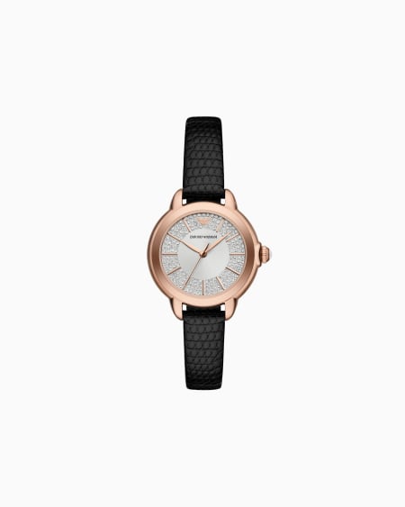 Armani Reloj De Tres Manecillas De Piel Negra