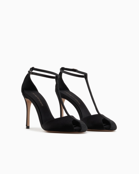 Armani Sandalia En T Con Tacón De Raso Y Strass