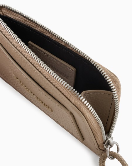 Armani Tarjetero Con Cremallera De Piel Abatanada