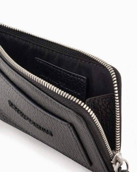 Armani Tarjetero Con Cremallera De Piel Abatanada