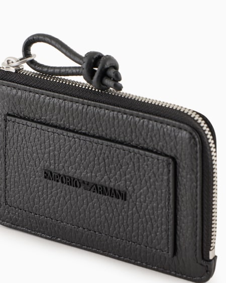 Armani Tarjetero Con Cremallera De Piel Abatanada