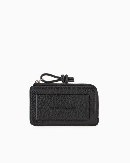 Armani Tarjetero Con Cremallera De Piel Abatanada