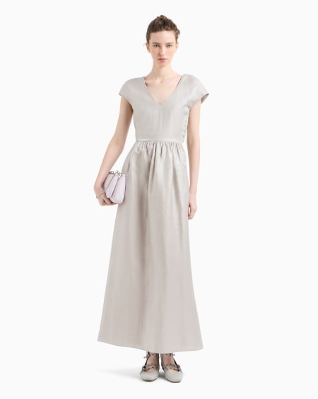 Armani Vestido Largo De Lino Con Escote De Pico