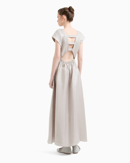 Armani Vestido Largo De Lino Con Escote De Pico