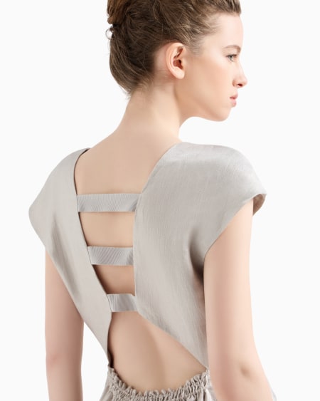 Armani Vestido Largo De Lino Con Escote De Pico