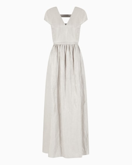 Armani Vestido Largo De Lino Con Escote De Pico