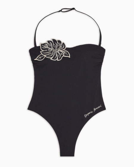 Armani Bañador con relleno de lycra reciclada con bordado de hoja ASV