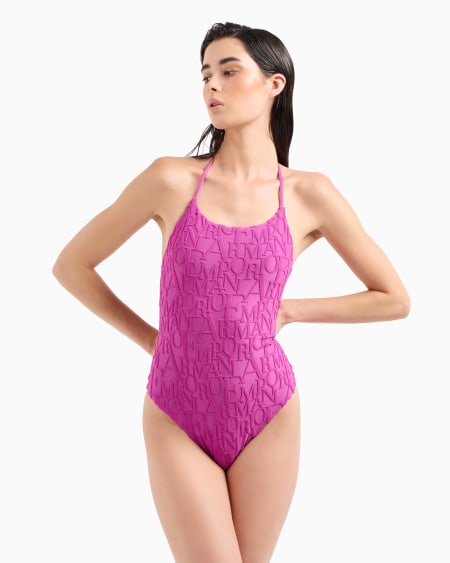 Armani Bañador De Tejido Jacquard Reciclado Con Llamativo Motivo Integral De Logotipo En 3D ASV