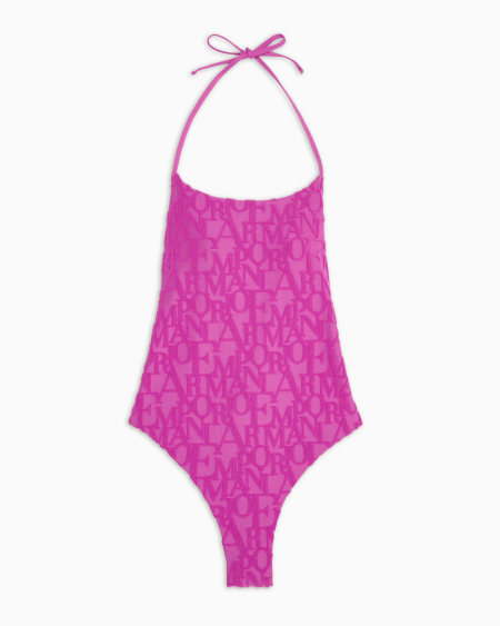 Armani Bañador de tejido jacquard reciclado con llamativo motivo integral de logotipo en 3D ASV