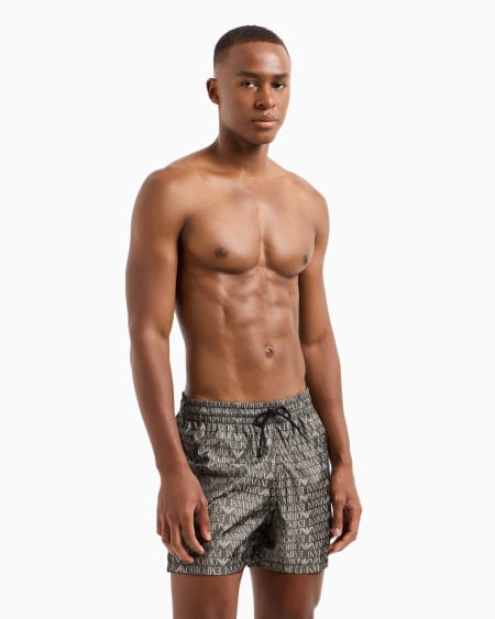 Armani Bañador Tipo Pantalón Corto Con Logotipo Integral En Tejido Jacquard
