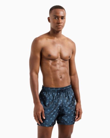 Armani Bañador Tipo Pantalón Corto Con Logotipo Integral En Tejido Jacquard