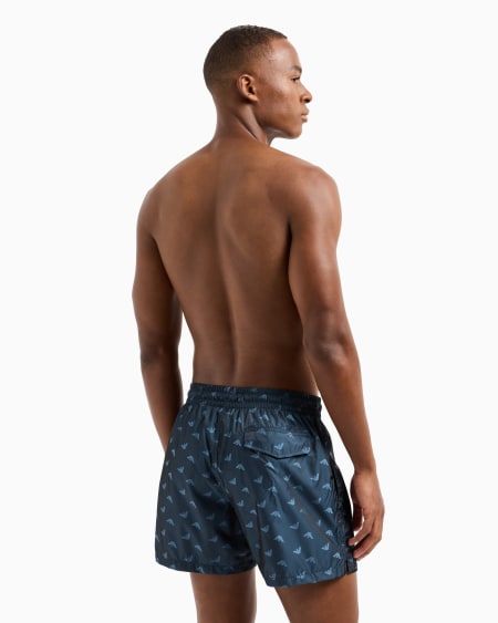 Armani Bañador Tipo Pantalón Corto Con Logotipo Integral En Tejido Jacquard