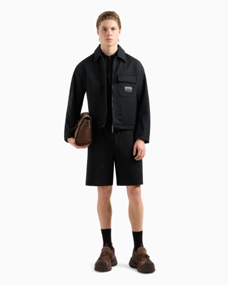 Armani Bermudas De Punto Doble Con Microáguilas Bordadas Por Toda La Prenda