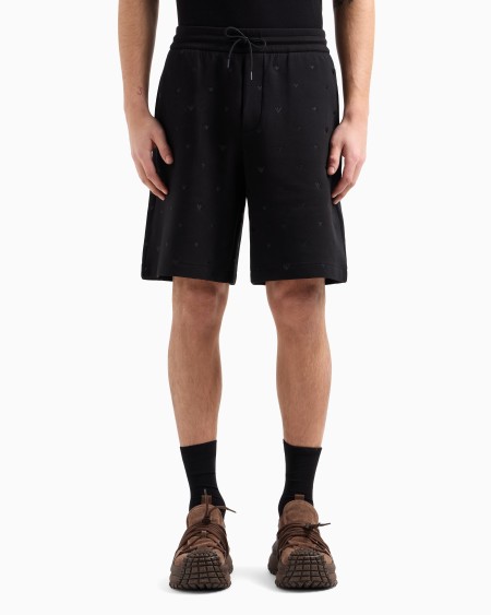 Armani Bermudas De Punto Doble Con Microáguilas Bordadas Por Toda La Prenda