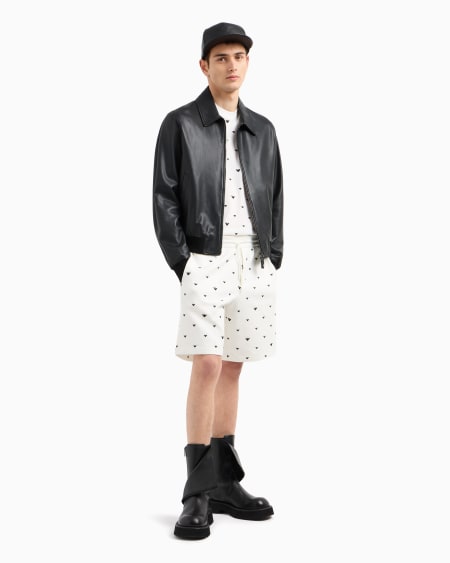 Armani Bermudas De Punto Doble Con Microáguilas Bordadas Por Toda La Prenda