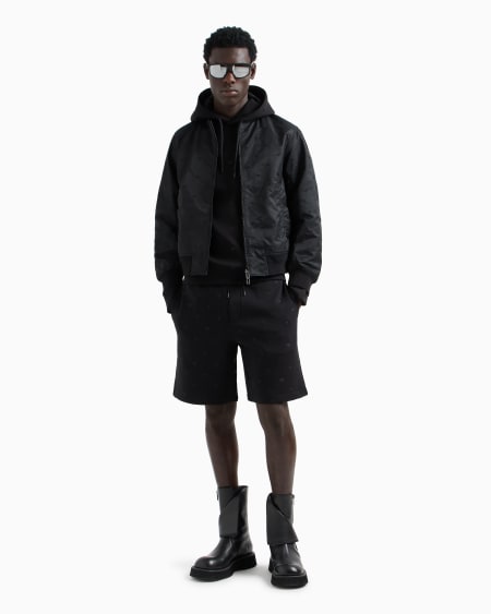 Armani Bermudas De Punto Doble Con Microáguilas Bordadas Por Toda La Prenda