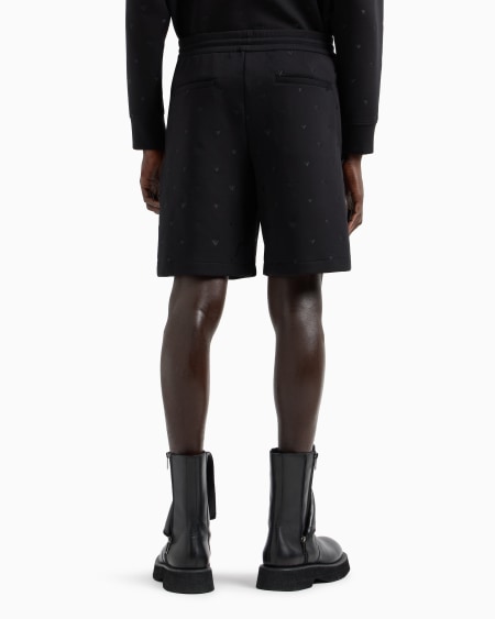 Armani Bermudas De Punto Doble Con Microáguilas Bordadas Por Toda La Prenda