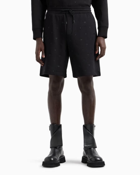 Armani Bermudas De Punto Doble Con Microáguilas Bordadas Por Toda La Prenda