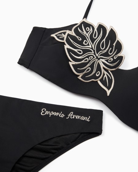 Armani Bikini Bandeau Con Relleno De Lycra Reciclada Con Bordado De Hoja ASV