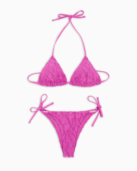 Armani Bikini de triángulo con relleno en tejido jacquard reciclado con llamativo motivo integral de logotipo en 3D ASV