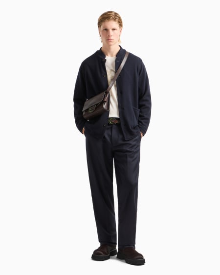 Armani Blazer Con Cuello De Tira De Punto Jersey Vanisé De Lana Virgen