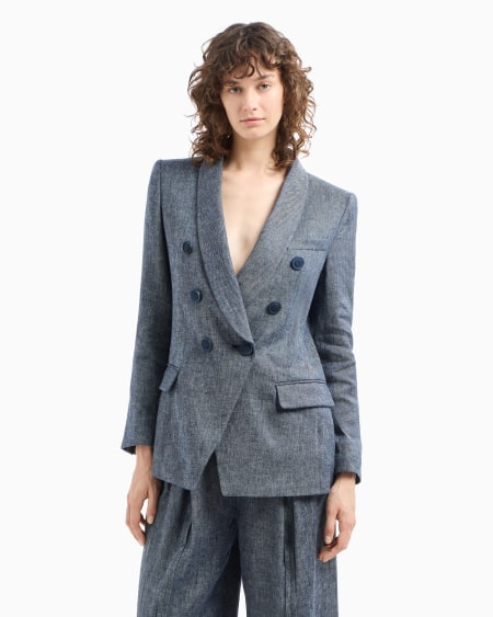 Armani Blazer De Abotonadura Doble De Cambray De Mezcla De Lino