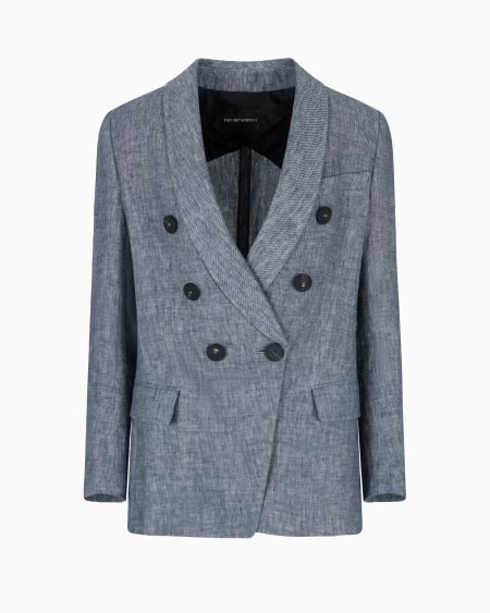 Armani Blazer de abotonadura doble de cambray de mezcla de lino
