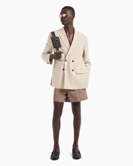 Armani Blazer De Abotonadura Doble En Mezcla De Lino