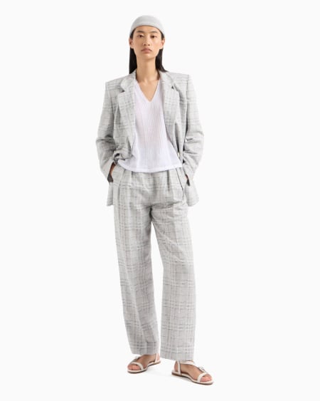 Armani Blazer De Abotonadura Doble En Mezcla De Lino Con Motivo A Cuadros Icon