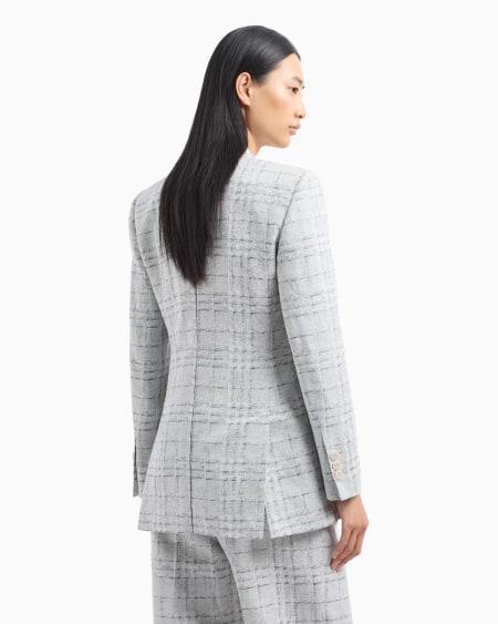 Armani Blazer De Abotonadura Doble En Mezcla De Lino Con Motivo A Cuadros Icon