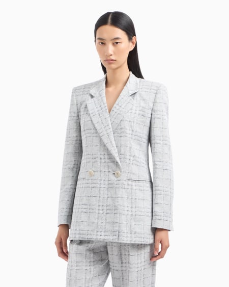 Armani Blazer De Abotonadura Doble En Mezcla De Lino Con Motivo A Cuadros Icon
