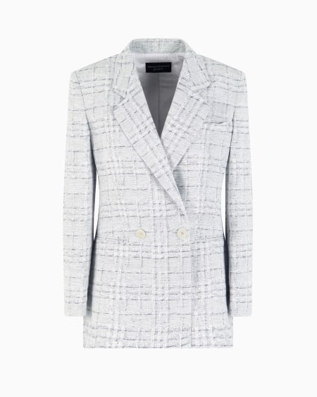 Armani Blazer de abotonadura doble en mezcla de lino con motivo a cuadros Icon