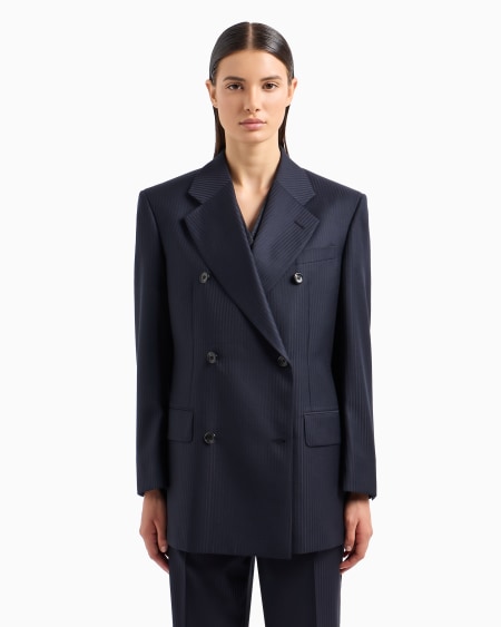 Armani Blazer De Abotonadura Doble En Raso De Lana Con Rayas Alternas