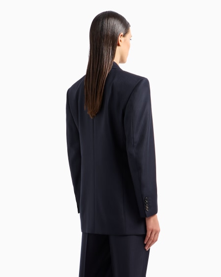 Armani Blazer De Abotonadura Doble En Raso De Lana Con Rayas Alternas