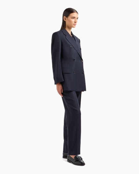 Armani Blazer De Abotonadura Doble En Raso De Lana Con Rayas Alternas