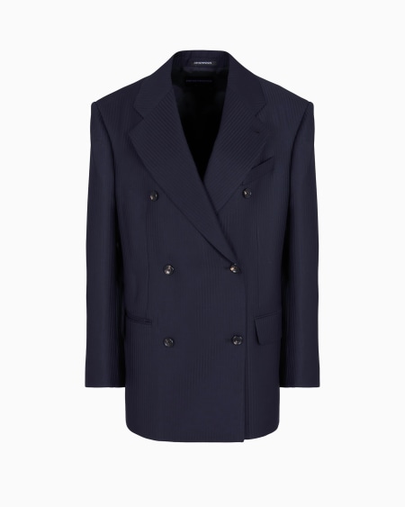 Armani Blazer de abotonadura doble en raso de lana con rayas alternas