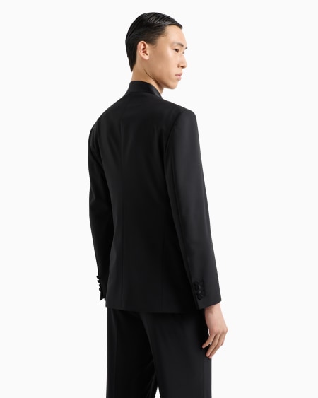 Armani Blazer De Abotonadura Doble En Tejido Bielástico De Lana Virgen Con Cuello De Raso