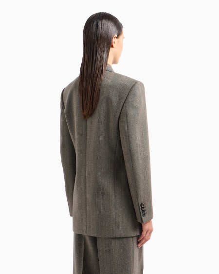 Armani Blazer De Abotonadura Doble Y Cuello Chal En Mezcla De Lana Mouliné Con Motivo Chevrón