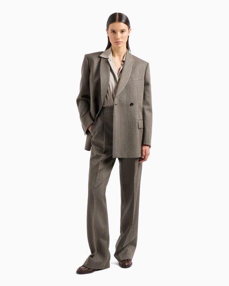 Armani Blazer De Abotonadura Doble Y Cuello Chal En Mezcla De Lana Mouliné Con Motivo Chevrón