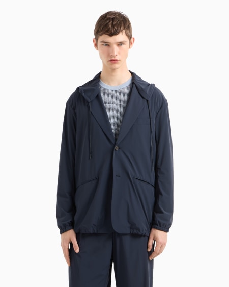 Armani Blazer De Abotonadura Sencilla En Nailon Elástico Con Capucha