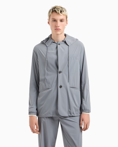 Armani Blazer De Abotonadura Sencilla En Nailon Elástico Con Capucha