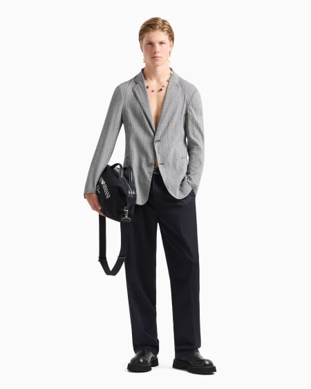 Armani Blazer De Abotonadura Sencilla En Tejido Sirsaca Con Estampado De Chevrón