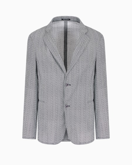 Armani Blazer de abotonadura sencilla en tejido sirsaca con estampado de chevrón