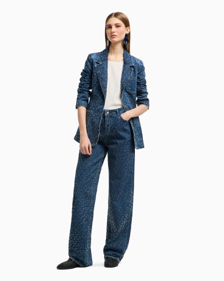 Armani Blazer De Denim Con Aplicación Integral De Strass