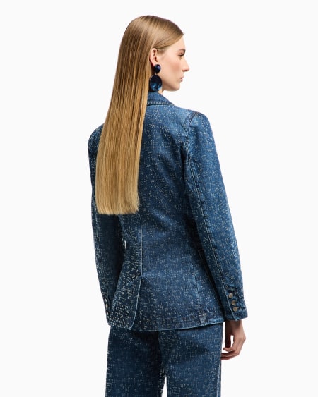 Armani Blazer De Denim Con Aplicación Integral De Strass