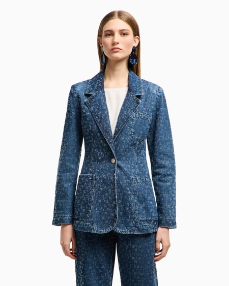 Armani Blazer De Denim Con Aplicación Integral De Strass