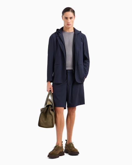 Armani Blazer De Nailon Elástico Efecto Canneté Con Pechera Y Capucha