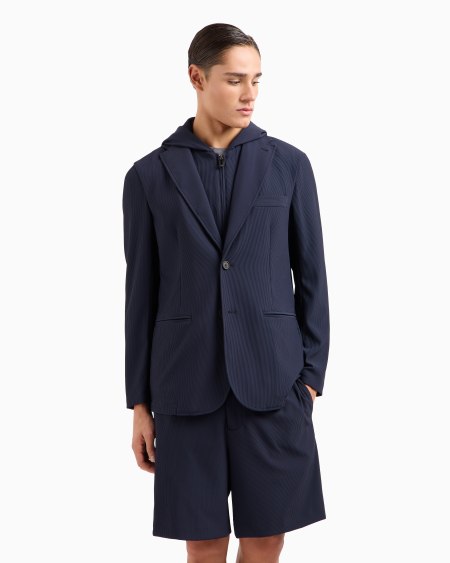 Armani Blazer De Nailon Elástico Efecto Canneté Con Pechera Y Capucha